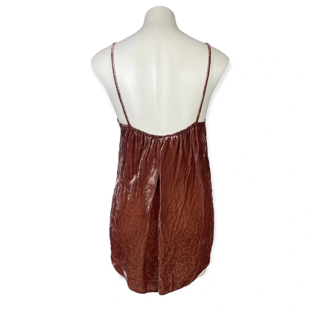 CAARA 100% Silk Crushed Velvet Spaghetti Strap Cami Camisole Top In Rust M - Picture 9 of 16